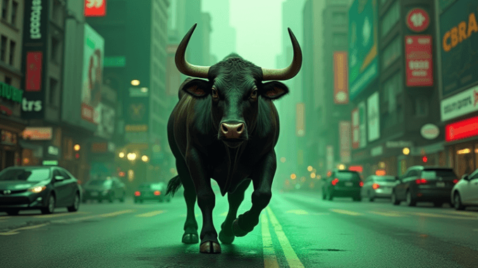 CAKE eyes 60% rally as PancakeSwap hits $772B trading all-time A Strong Bull Roaming in the City in a Green Atmosphere