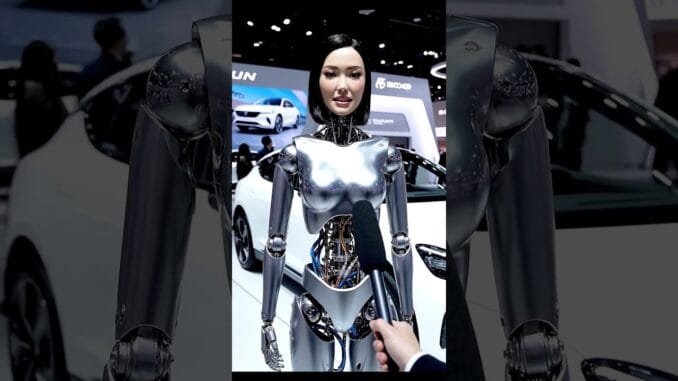 Realistic Robot Assistant Guides Visitors in Car Showroom #ai #robotics #technology