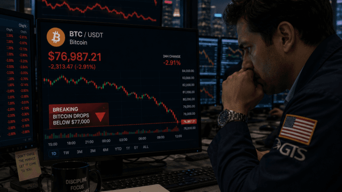 Bitcoin drops below $77k