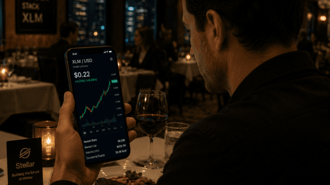 Stellar rallies as rising OI and trading volume signal growing Analyzing Stellar chart on his phone