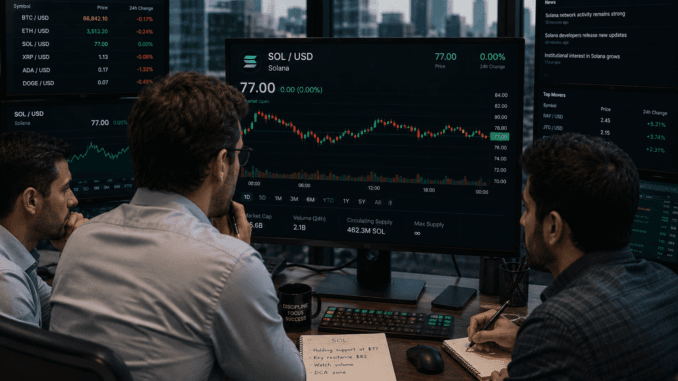 SOL holds $77 as ETF inflows and bullish derivatives signal further upside