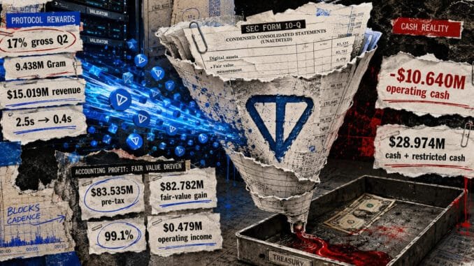 TON Strategy earned $15 million staking Gram while operations burned Liam 'Akiba' Wright