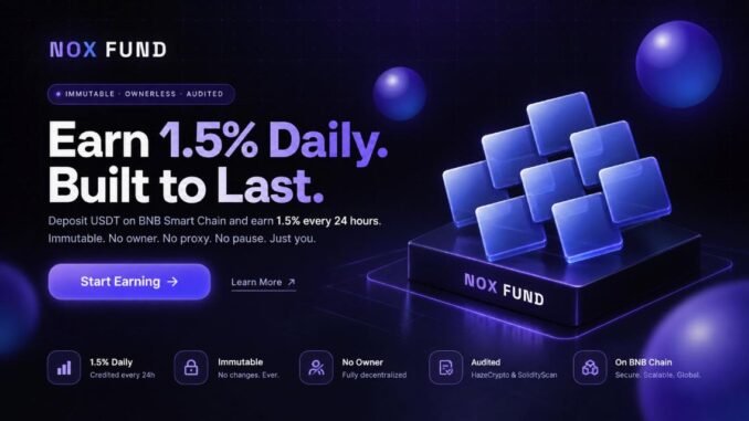 Earn 1.5% Daily on USDT - Fully Audited, Zero Admin NOX Fund
