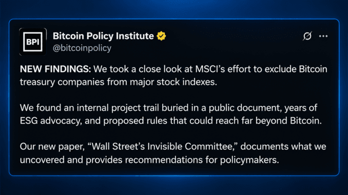 MSCI Rule Puts Strategy at Risk, Says Bitcoin Policy Institute MSCI Rule Puts Strategy at Risk, Says Bitcoin Policy Institute Paper